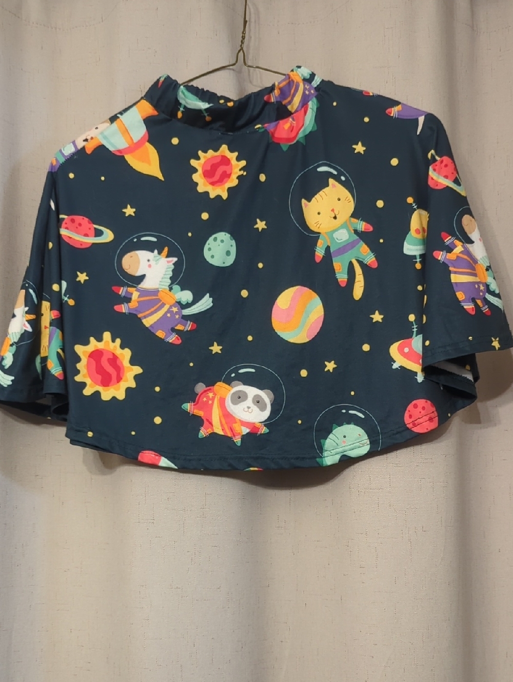 Sparkedtoo Navy Planet Print Crop Top